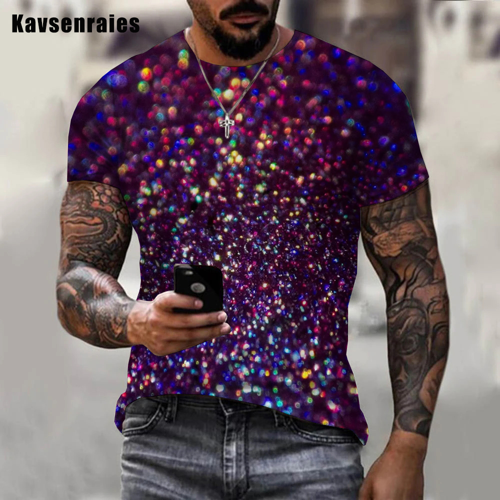 UniSummer Fashion Cool Glitter Printed 3D Men T-shirt Casual Oversize Short Sleeve Streetwear T-shirt